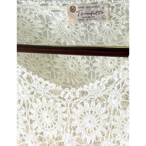 VTG Boho Cottage Delicate Trinchetto Hand Crocheted Knit Blouse, Women's Large - Picture 2 of 11